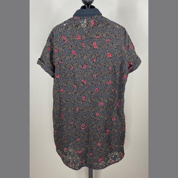 All Saints Shirt Womens 8 black brown floral lace Leela button up tunic dress - Picture 6 of 8